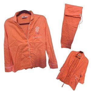 Malabar Bay Pajama Set S/M With Robe & Bag Peach Cotton Monogrammed DBF